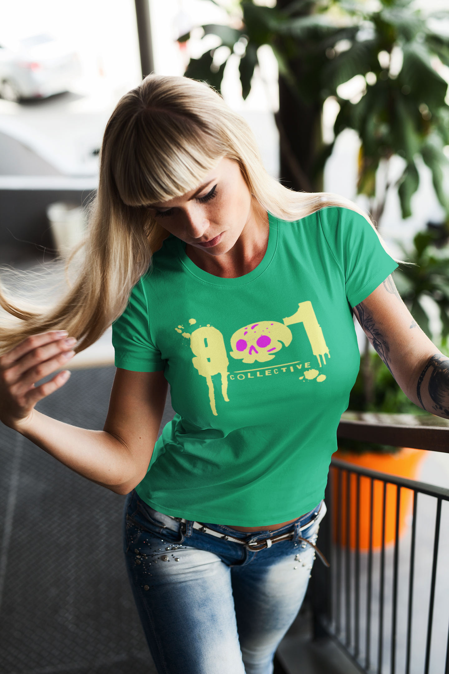 trendy urban grafitti t-shirt featuring 901 Collective name with numbers in dripping graffiti effect and a skull with pink eyes for the 0
