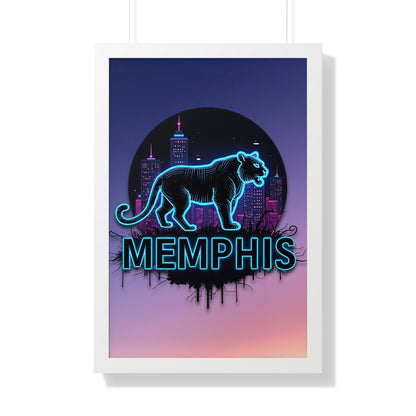 Vertical Framed Poster - Neon Tiger Memphis Sunset Gradient Wall Art Option 2