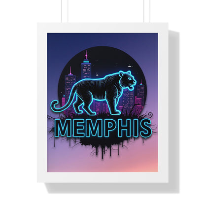 Vertical Framed Poster - Neon Tiger Memphis Sunset Gradient Wall Art Option 2