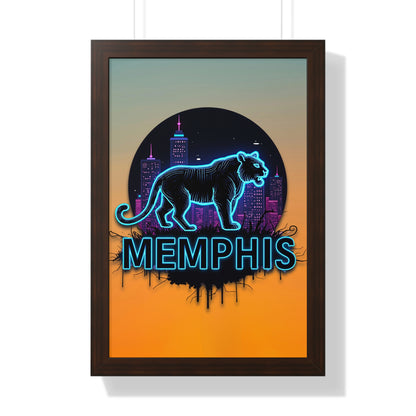 Vertical Framed Poster - Neon Tiger Memphis Sunset Gradient Wall Art