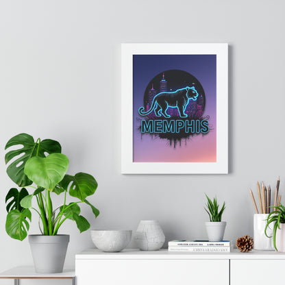 Vertical Framed Poster - Neon Tiger Memphis Sunset Gradient Wall Art Option 2