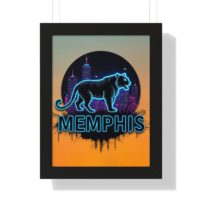 Vertical Framed Poster - Neon Tiger Memphis Sunset Gradient Wall Art