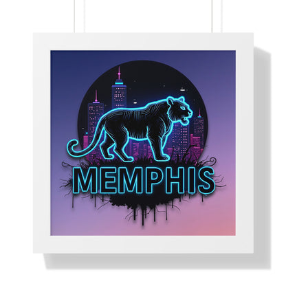 Vertical Framed Poster - Neon Tiger Memphis Sunset Gradient Wall Art Option 2