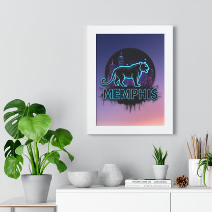 Vertical Framed Poster - Neon Tiger Memphis Sunset Gradient Wall Art Option 2