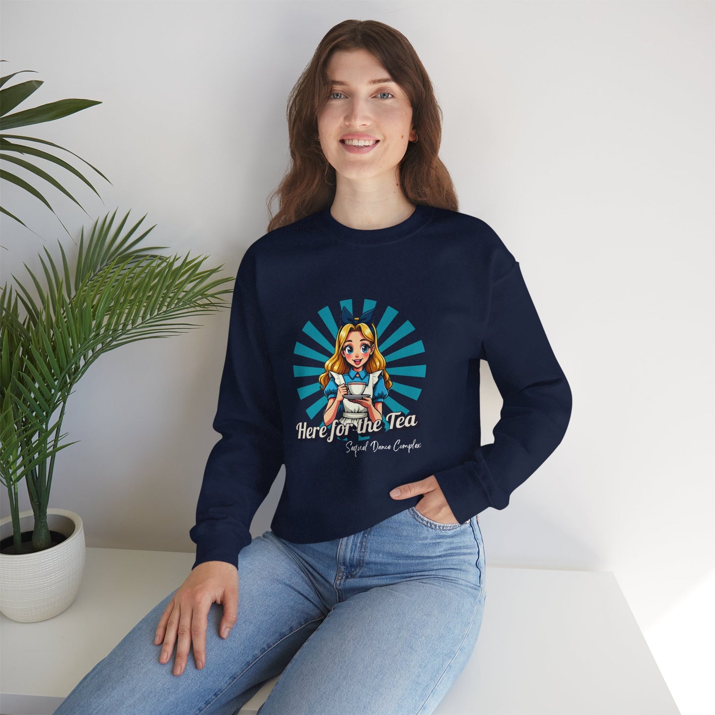 Here for the Tea Front Print - Unisex Heavy Blend™ Crewneck Sweatshirt