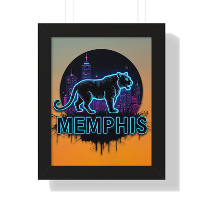 Vertical Framed Poster - Neon Tiger Memphis Sunset Gradient Wall Art