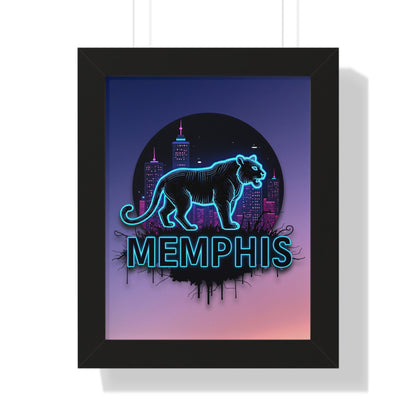 Vertical Framed Poster - Neon Tiger Memphis Sunset Gradient Wall Art Option 2