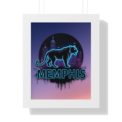 Vertical Framed Poster - Neon Tiger Memphis Sunset Gradient Wall Art Option 2