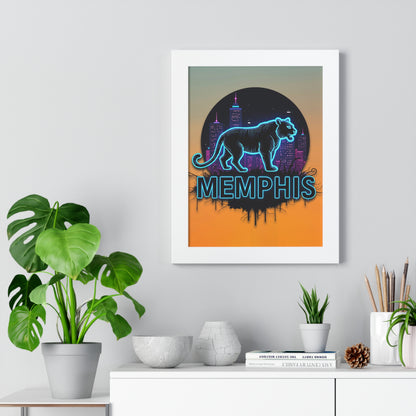 Vertical Framed Poster - Neon Tiger Memphis Sunset Gradient Wall Art