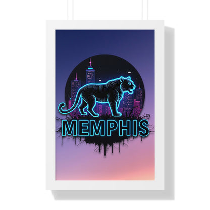 Vertical Framed Poster - Neon Tiger Memphis Sunset Gradient Wall Art Option 2