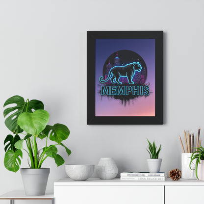 Vertical Framed Poster - Neon Tiger Memphis Sunset Gradient Wall Art Option 2