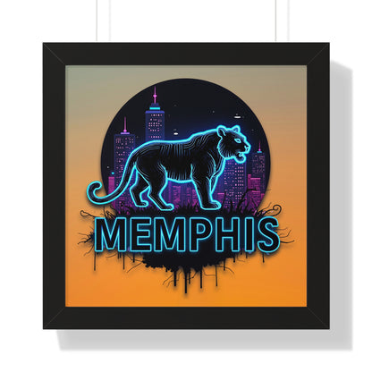 Vertical Framed Poster - Neon Tiger Memphis Sunset Gradient Wall Art