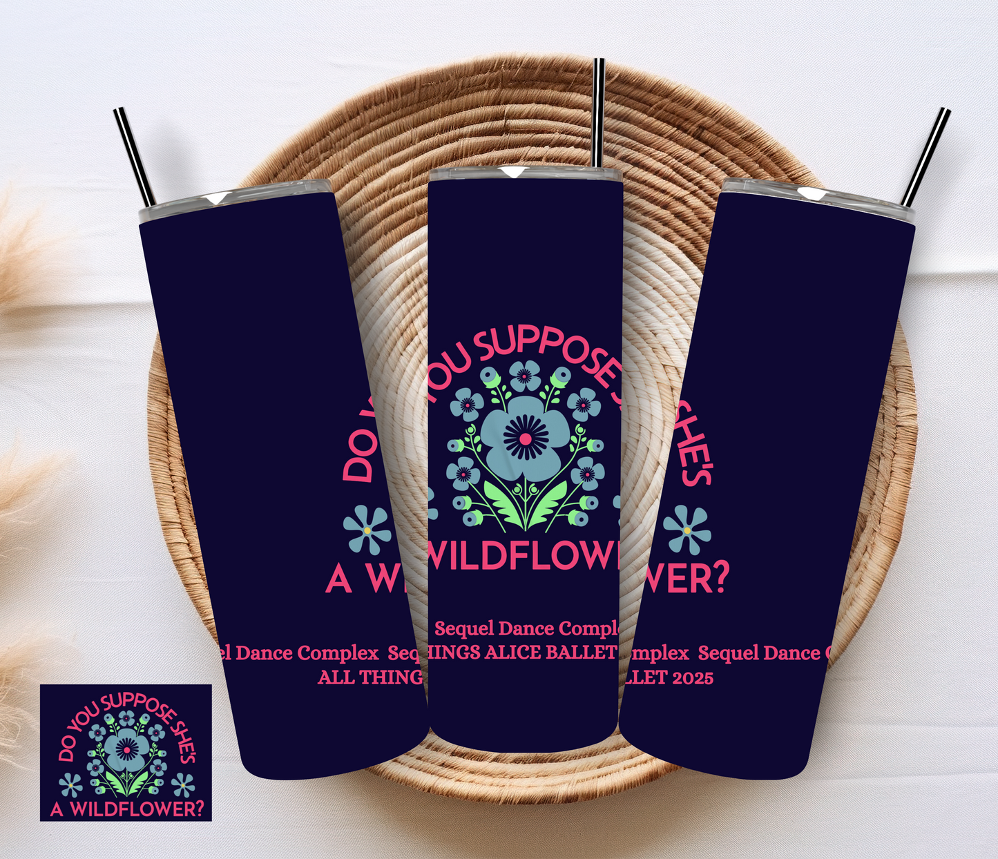 Blue Wildflower - All Things Alice - Skinny Tumbler with Straw, 20oz