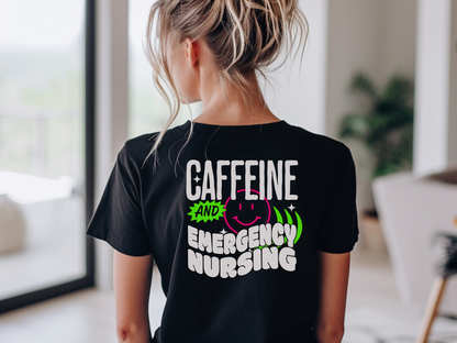 Caffeine Lover ED Nurse Tee Unisex Neon Shirt Coffee Gift Emergency Nursing Top Cute Tea Cup T-Shirt Healthcare Worker Apparel