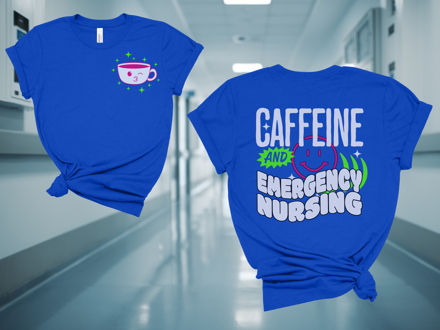 Caffeine Lover ED Nurse Tee Unisex Neon Shirt Coffee Gift Emergency Nursing Top Cute Tea Cup T-Shirt Healthcare Worker Apparel