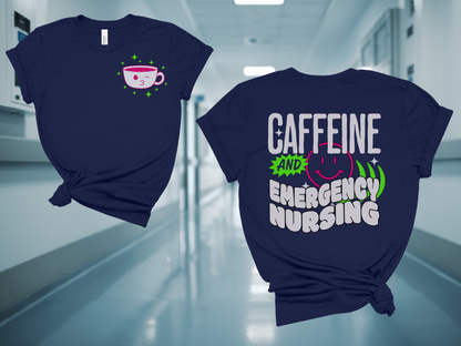 Caffeine Lover ED Nurse Tee Unisex Neon Shirt Coffee Gift Emergency Nursing Top Cute Tea Cup T-Shirt Healthcare Worker Apparel