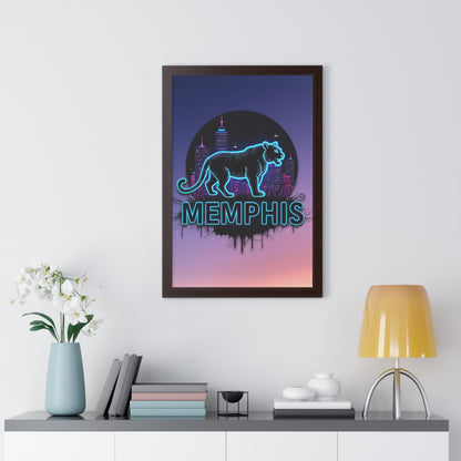 Vertical Framed Poster - Neon Tiger Memphis Sunset Gradient Wall Art Option 2