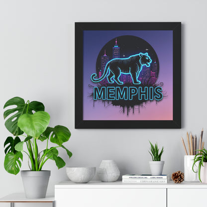 Vertical Framed Poster - Neon Tiger Memphis Sunset Gradient Wall Art Option 2