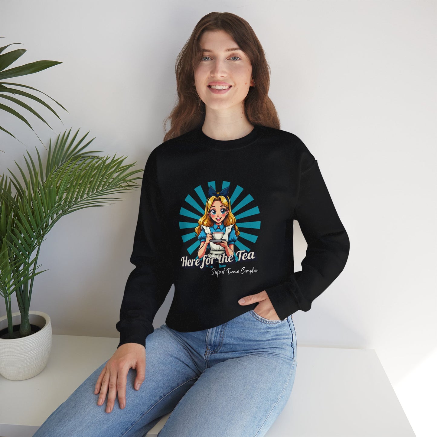 Here for the Tea Front Print - Unisex Heavy Blend™ Crewneck Sweatshirt