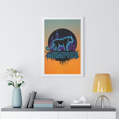 Vertical Framed Poster - Neon Tiger Memphis Sunset Gradient Wall Art