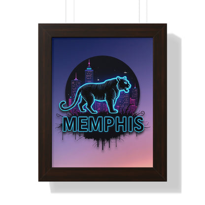 Vertical Framed Poster - Neon Tiger Memphis Sunset Gradient Wall Art Option 2