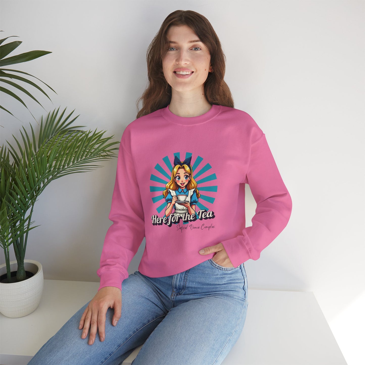 Here for the Tea Front Print - Unisex Heavy Blend™ Crewneck Sweatshirt