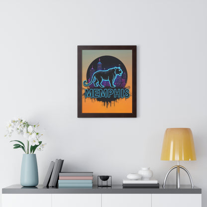 Vertical Framed Poster - Neon Tiger Memphis Sunset Gradient Wall Art