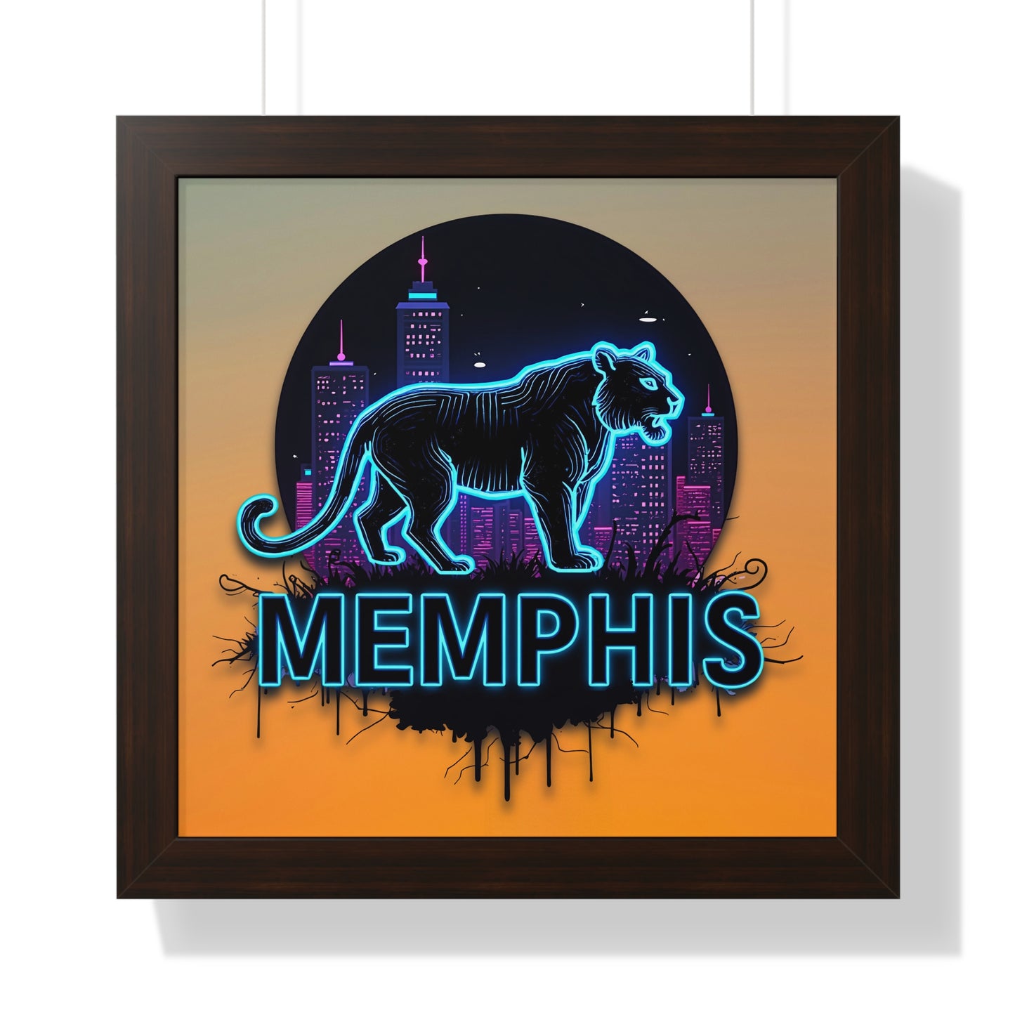 Vertical Framed Poster - Neon Tiger Memphis Sunset Gradient Wall Art