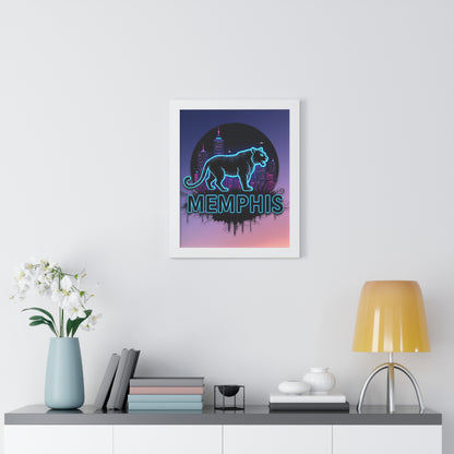 Vertical Framed Poster - Neon Tiger Memphis Sunset Gradient Wall Art Option 2