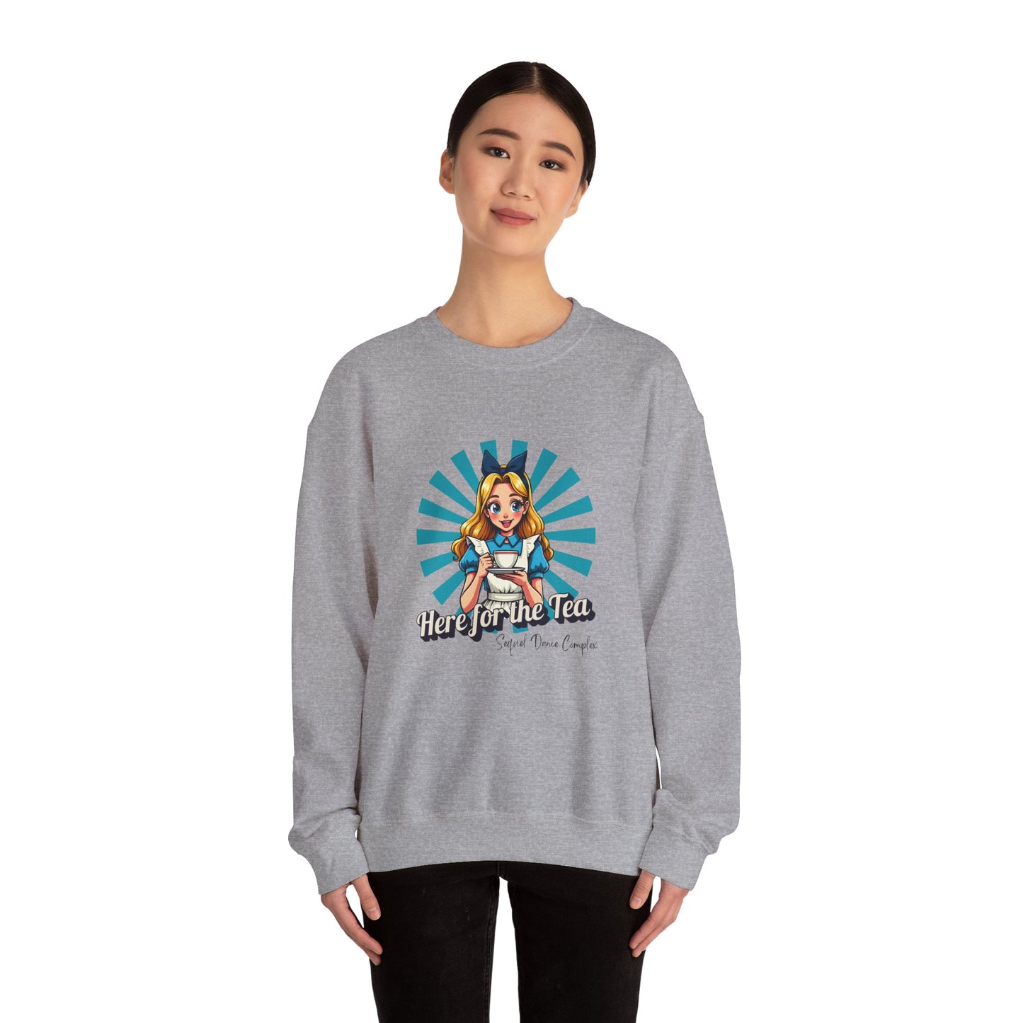 Here for the Tea Front Print - Unisex Heavy Blend™ Crewneck Sweatshirt