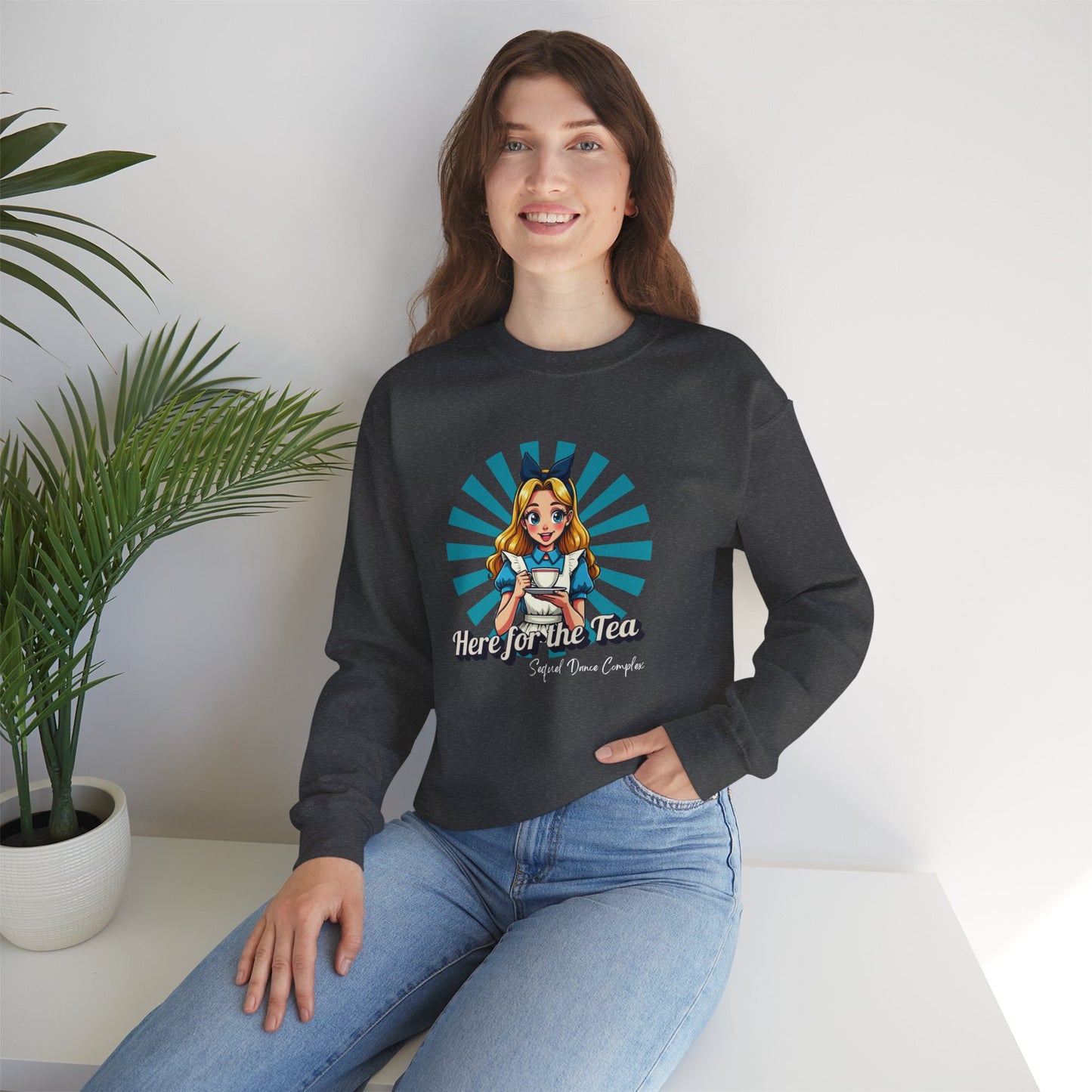 Here for the Tea Front Print - Unisex Heavy Blend™ Crewneck Sweatshirt