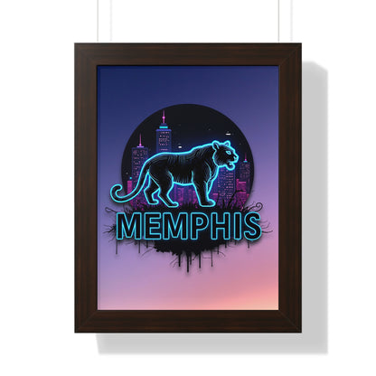 Vertical Framed Poster - Neon Tiger Memphis Sunset Gradient Wall Art Option 2