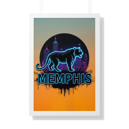 Vertical Framed Poster - Neon Tiger Memphis Sunset Gradient Wall Art