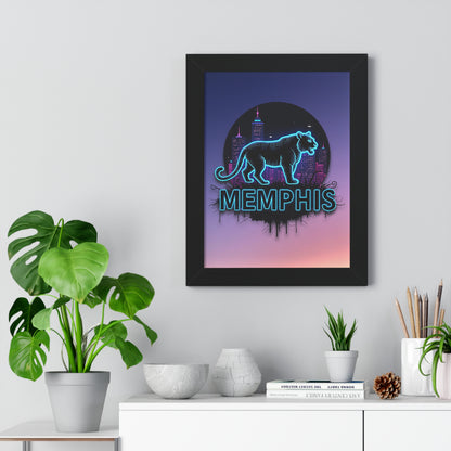 Vertical Framed Poster - Neon Tiger Memphis Sunset Gradient Wall Art Option 2