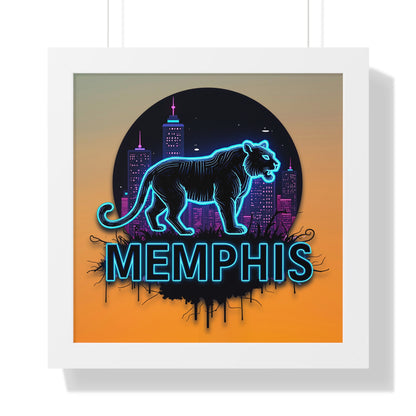 Vertical Framed Poster - Neon Tiger Memphis Sunset Gradient Wall Art