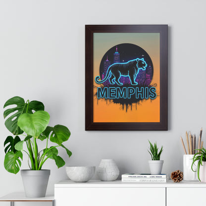 Vertical Framed Poster - Neon Tiger Memphis Sunset Gradient Wall Art