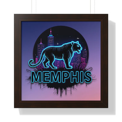 Vertical Framed Poster - Neon Tiger Memphis Sunset Gradient Wall Art Option 2