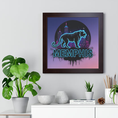 Vertical Framed Poster - Neon Tiger Memphis Sunset Gradient Wall Art Option 2