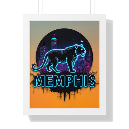 Vertical Framed Poster - Neon Tiger Memphis Sunset Gradient Wall Art