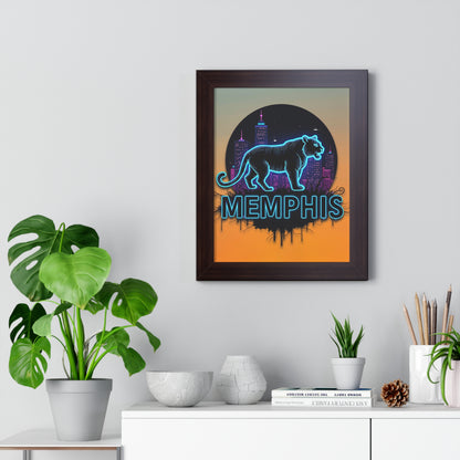 Vertical Framed Poster - Neon Tiger Memphis Sunset Gradient Wall Art