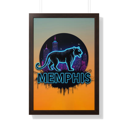 Vertical Framed Poster - Neon Tiger Memphis Sunset Gradient Wall Art