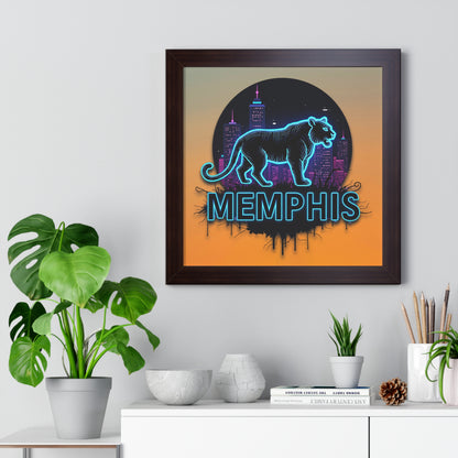 Vertical Framed Poster - Neon Tiger Memphis Sunset Gradient Wall Art