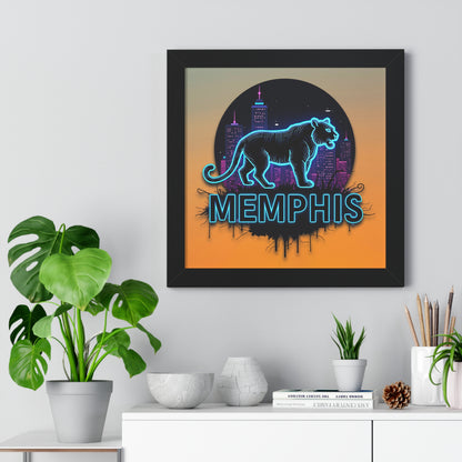 Vertical Framed Poster - Neon Tiger Memphis Sunset Gradient Wall Art