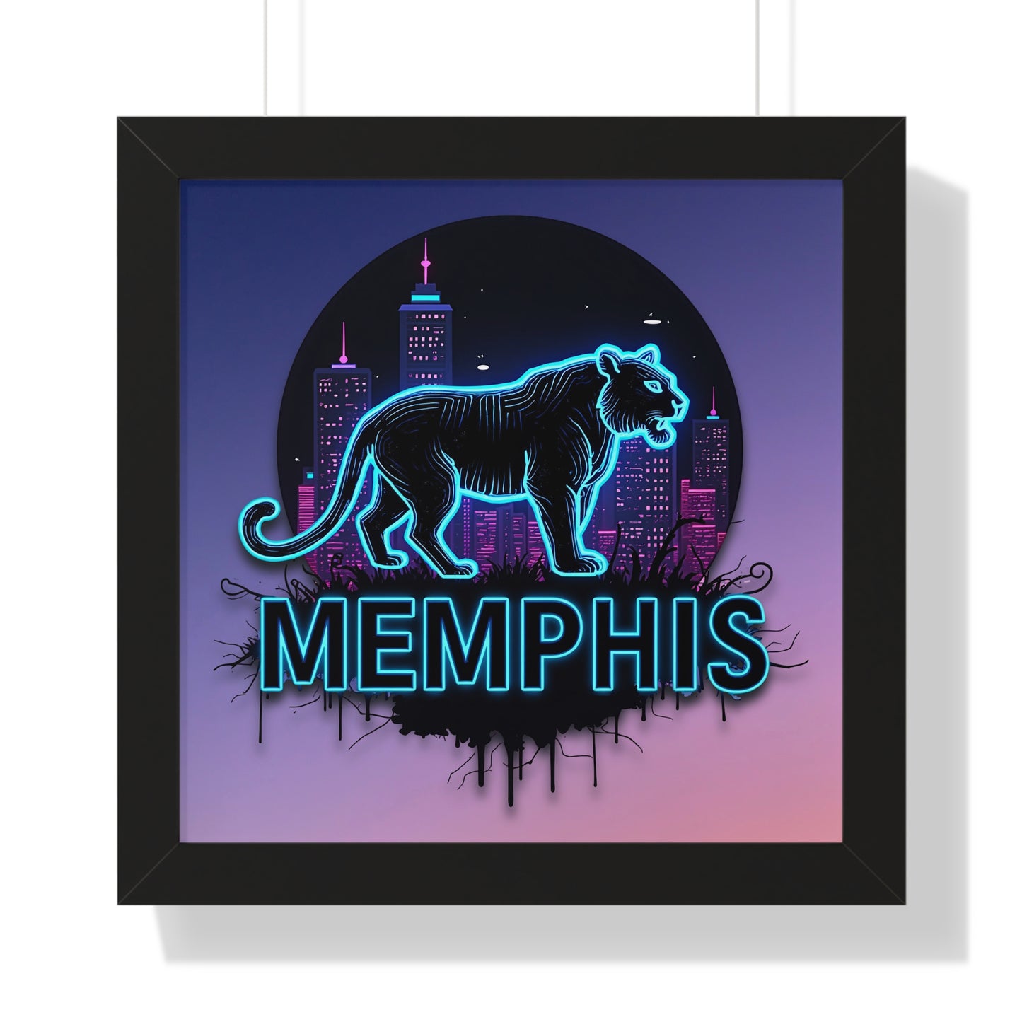 Vertical Framed Poster - Neon Tiger Memphis Sunset Gradient Wall Art Option 2