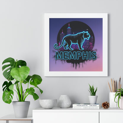 Vertical Framed Poster - Neon Tiger Memphis Sunset Gradient Wall Art Option 2