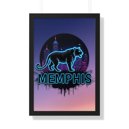 Vertical Framed Poster - Neon Tiger Memphis Sunset Gradient Wall Art Option 2