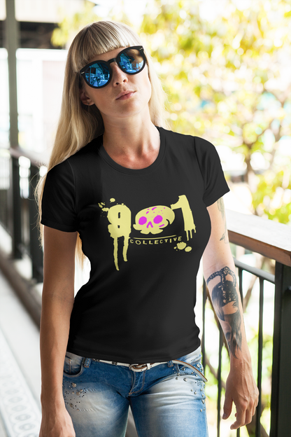 trendy urban grafitti t-shirt featuring 901 Collective name with numbers in dripping graffiti effect and a skull with pink eyes for the 0