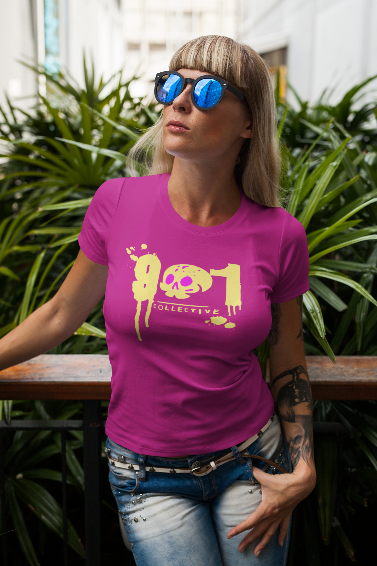 trendy urban grafitti t-shirt featuring 901 Collective name with numbers in dripping graffiti effect and a skull with pink eyes for the 0