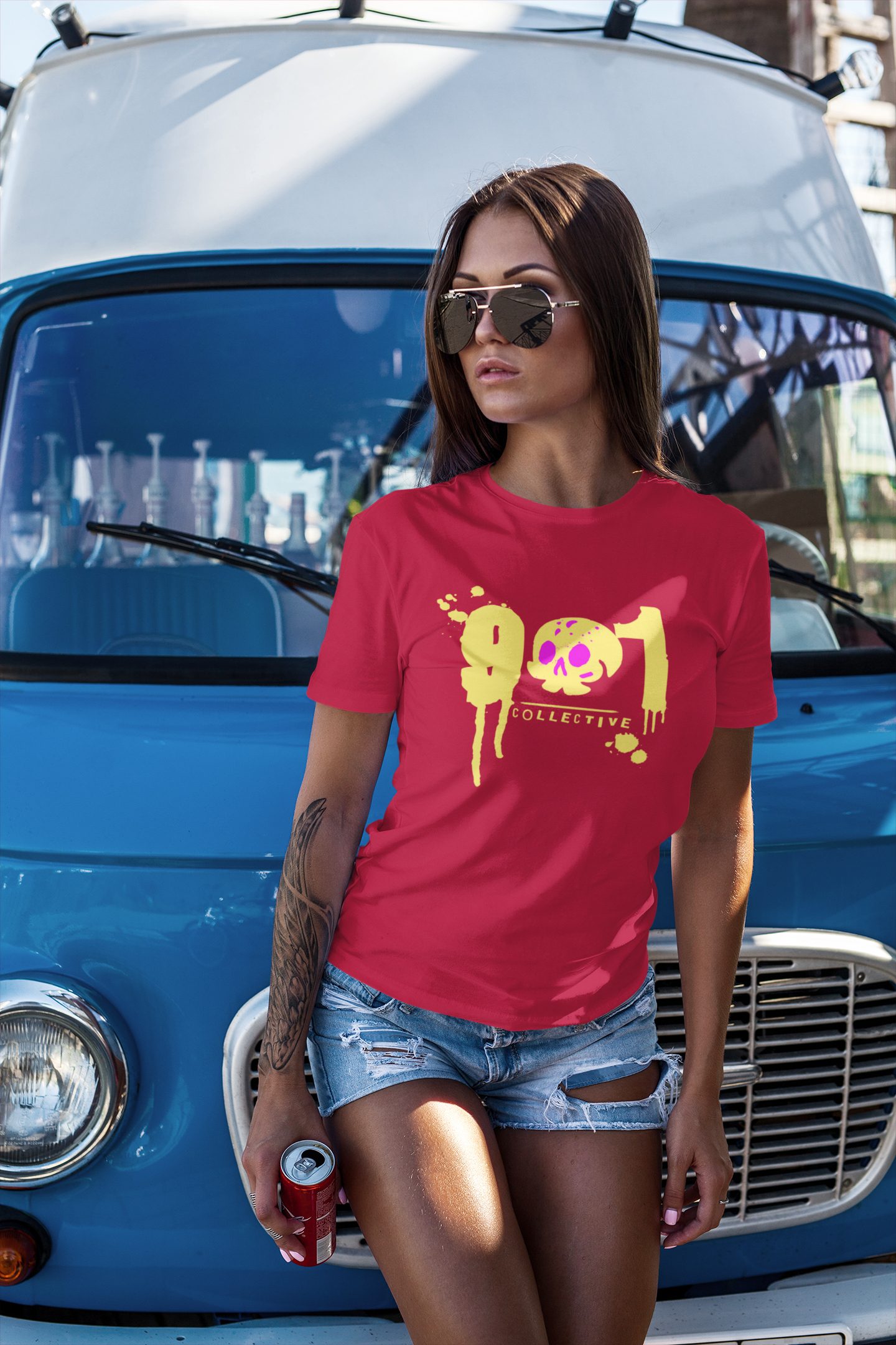 trendy urban grafitti t-shirt featuring 901 Collective name with numbers in dripping graffiti effect and a skull with pink eyes for the 0